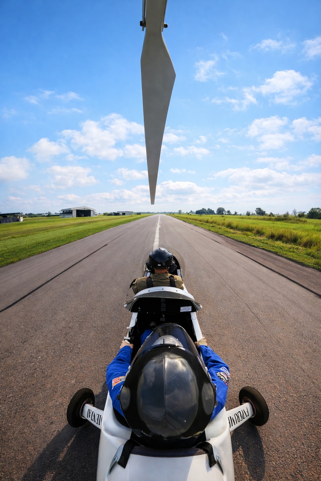 Gyrocopter lined up on the runway